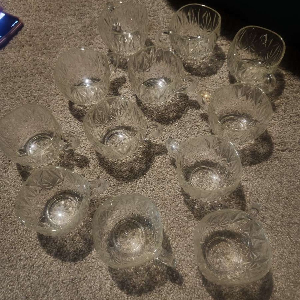 Set of 12 Clear Glass Teacups